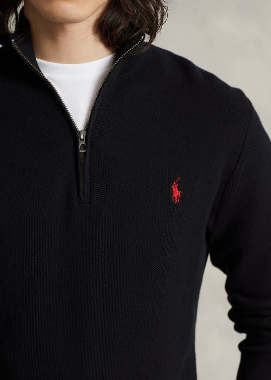 sort Mænd Ralph Lauren mesh-strikket bomuldstrøje med kvart lynlås Z426B508