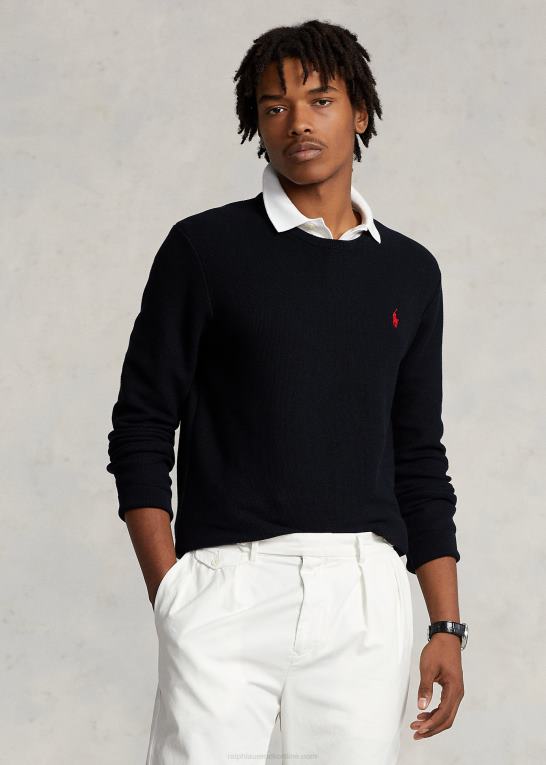sort Mænd Ralph Lauren mesh-strikket bomuldstrøje med rund hals Z426B671