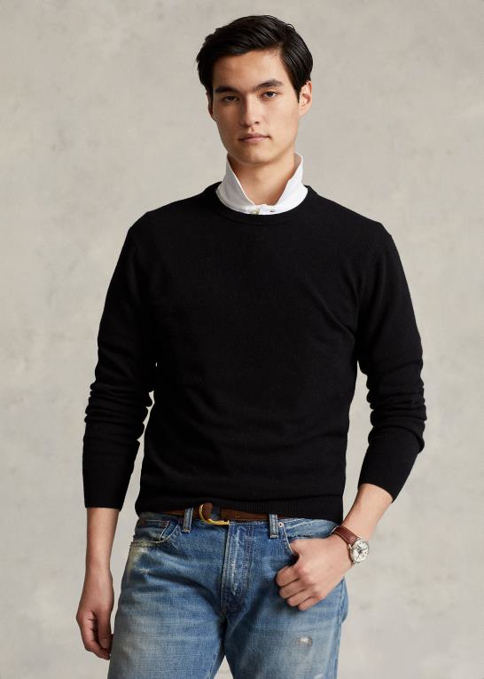 sort Mænd Ralph Lauren vaskbar kashmir sweater med rund hals Z426B602
