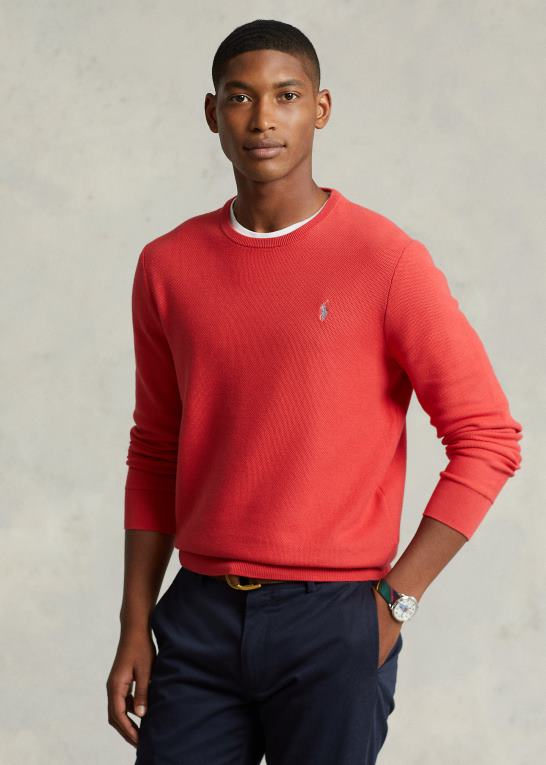 styrbord rød Mænd Ralph Lauren mesh-strikket bomuldstrøje med rund hals Z426B674