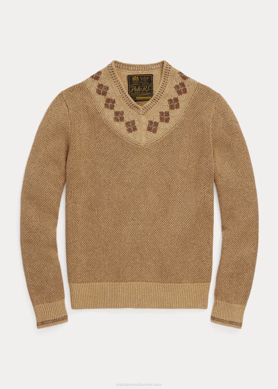 tan multi Mænd Ralph Lauren crickettrøje med argyle-trim i hør og silke Z426B8441
