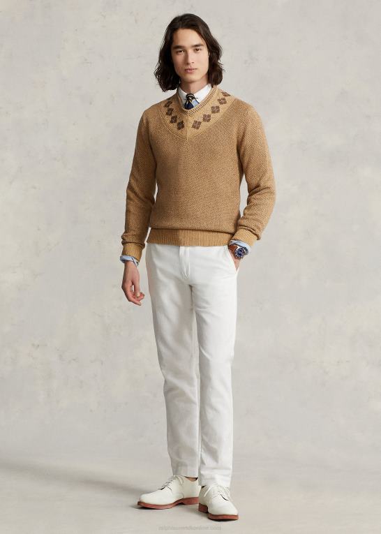 tan multi Mænd Ralph Lauren crickettrøje med argyle-trim i hør og silke Z426B8441