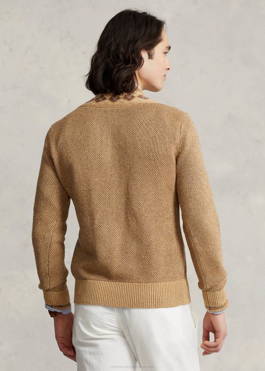 tan multi Mænd Ralph Lauren crickettrøje med argyle-trim i hør og silke Z426B8441
