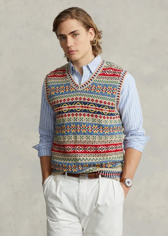 tan multi Mænd Ralph Lauren fair isle sweatervest i bomuld-hør Z426B8464