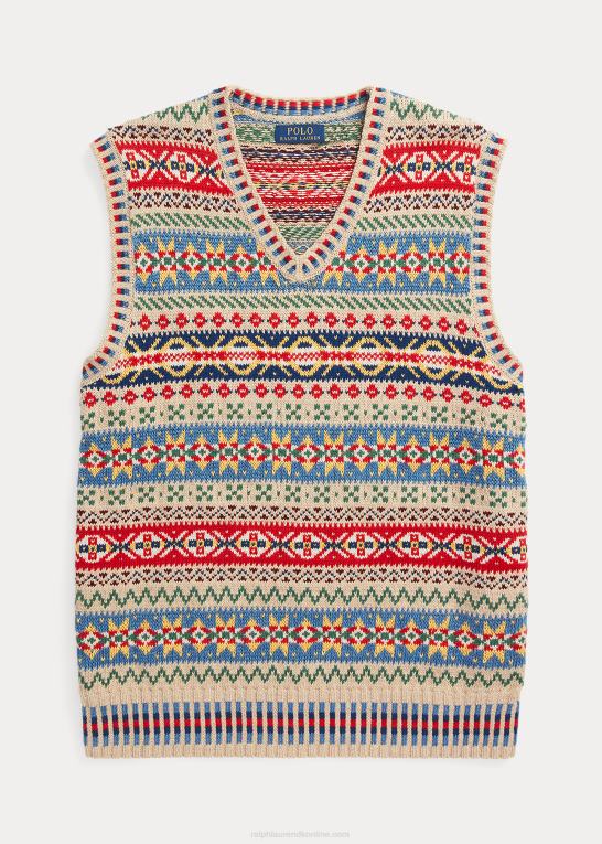 tan multi Mænd Ralph Lauren fair isle sweatervest i bomuld-hør Z426B8464