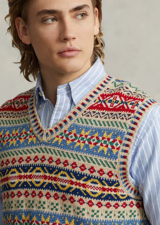 tan multi Mænd Ralph Lauren fair isle sweatervest i bomuld-hør Z426B8464