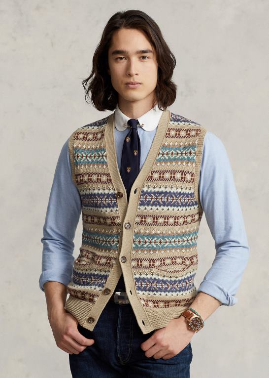 tan multi Mænd Ralph Lauren fair isle sweatervest med knap foran Z426B758