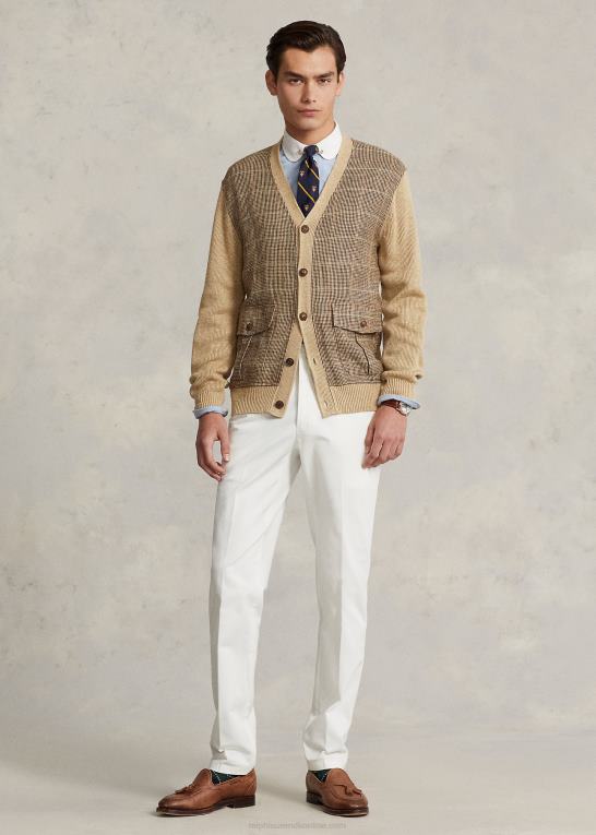 tan multi Mænd Ralph Lauren glen plaid cardigan i hør-silke Z426B147