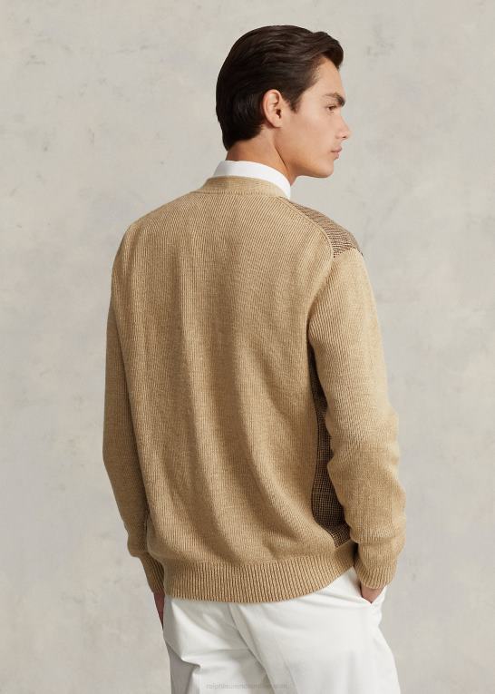 tan multi Mænd Ralph Lauren glen plaid cardigan i hør-silke Z426B147