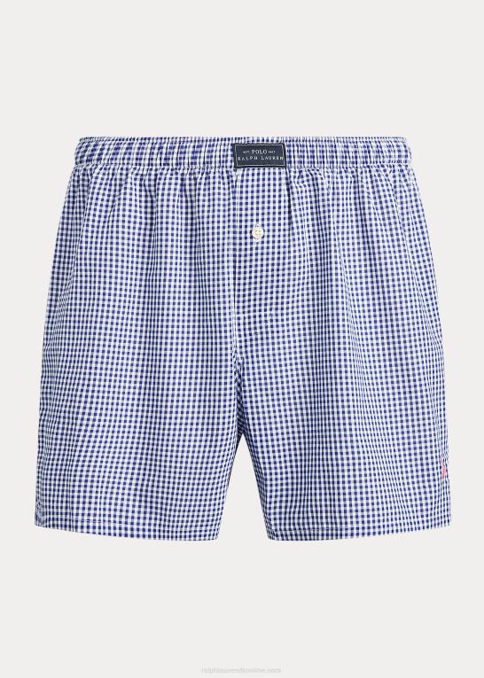 blå gingham Mænd Ralph Lauren vævet bomuldsbokser Z426B196