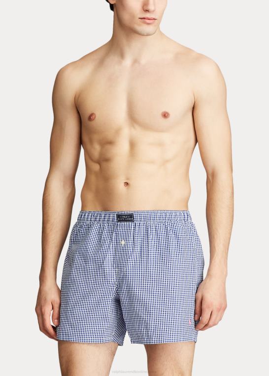blå gingham Mænd Ralph Lauren vævet bomuldsbokser Z426B196