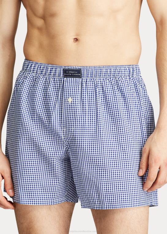 blå gingham Mænd Ralph Lauren vævet bomuldsbokser Z426B196