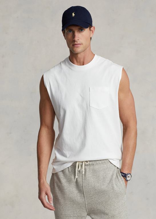 hvid Mænd Ralph Lauren jersey lomme tank Z426B227