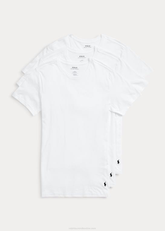 hvid Mænd Ralph Lauren slank bomuldsundertrøje med rund hals 3-pak Z426B240