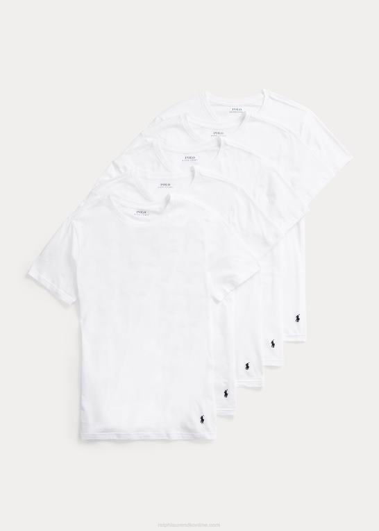 hvid Mænd Ralph Lauren slank bomuldsundertrøje med rund hals 5-pak Z426B8547