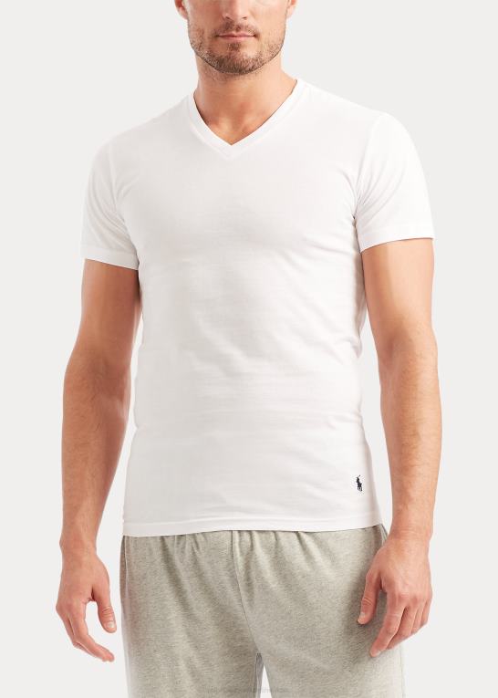 hvid Mænd Ralph Lauren slim bomulds v-hals undertrøje 5-pak Z426B260