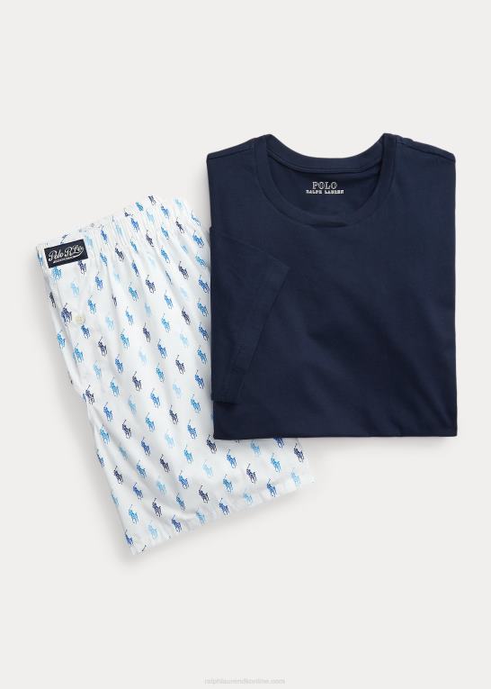hvid/blå riviera navy Mænd Ralph Lauren bomuld med rund hals og allover pony boxer sæt Z426B634
