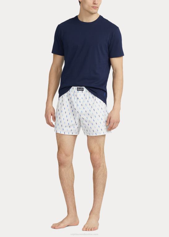 hvid/blå riviera navy Mænd Ralph Lauren bomuld med rund hals og allover pony boxer sæt Z426B634