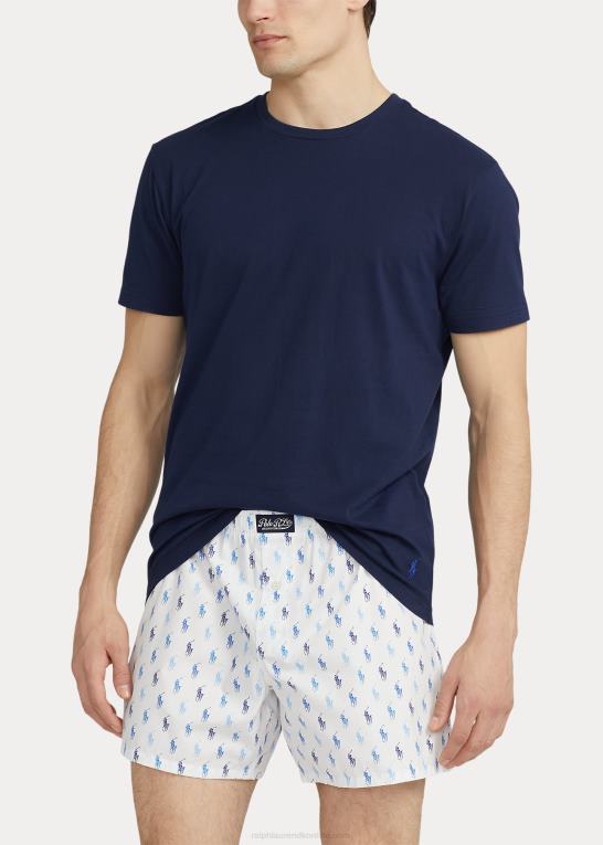 hvid/blå riviera navy Mænd Ralph Lauren bomuld med rund hals og allover pony boxer sæt Z426B634