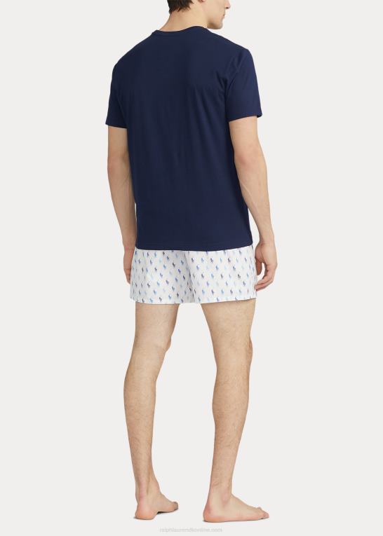 hvid/blå riviera navy Mænd Ralph Lauren bomuld med rund hals og allover pony boxer sæt Z426B634