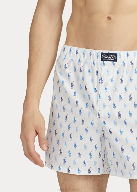 hvid/blå riviera navy Mænd Ralph Lauren bomuld med rund hals og allover pony boxer sæt Z426B634
