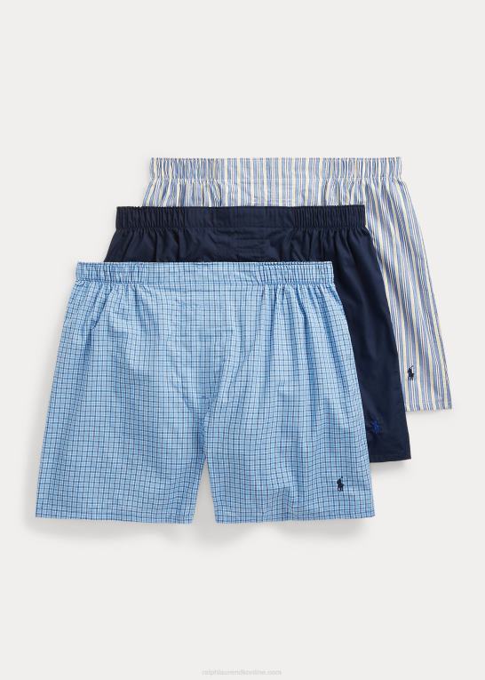 marine stribe/muller plaid Mænd Ralph Lauren klassisk vævet bomuldsboxer 3-pak Z426B1442