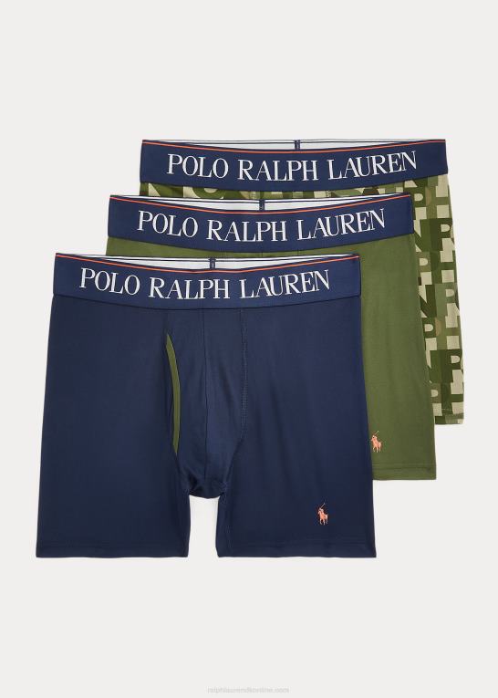 marineblå/grøn/monogram print Mænd Ralph Lauren 4d-flex mikrofiber bokserbukser 3-pak Z426B365