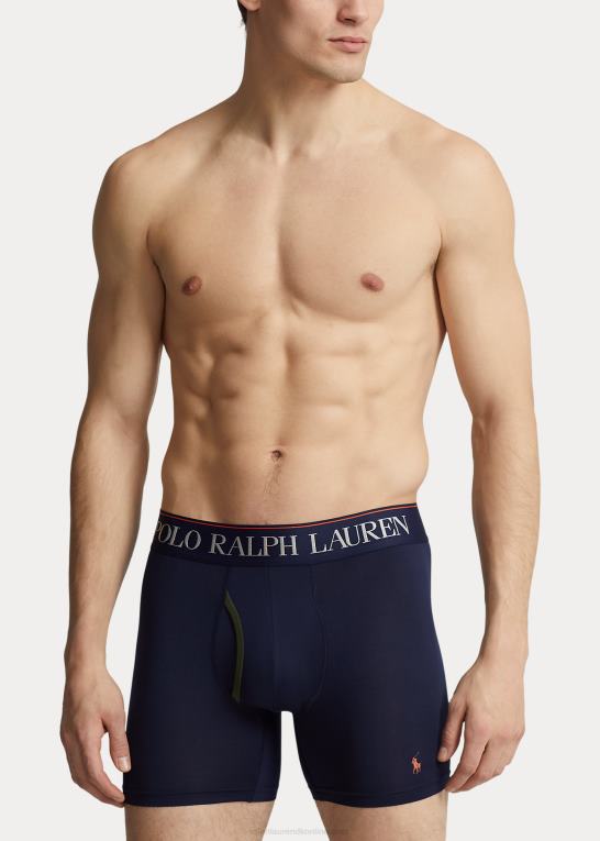 marineblå/grøn/monogram print Mænd Ralph Lauren 4d-flex mikrofiber bokserbukser 3-pak Z426B365