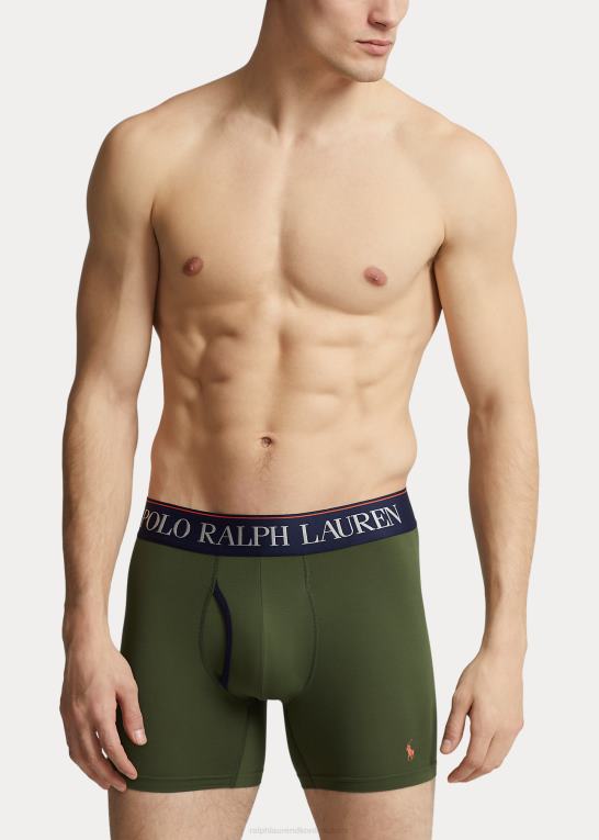 marineblå/grøn/monogram print Mænd Ralph Lauren 4d-flex mikrofiber bokserbukser 3-pak Z426B365