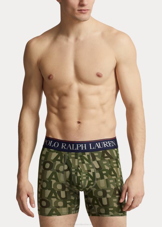 marineblå/grøn/monogram print Mænd Ralph Lauren 4d-flex mikrofiber bokserbukser 3-pak Z426B365