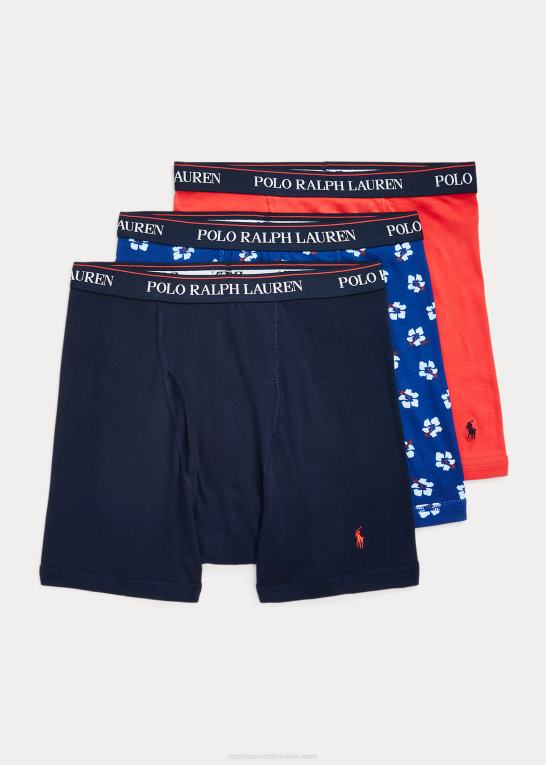 marineblå/kongelig hibiscus print Mænd Ralph Lauren fugttransporterende boksershorts 3-pak Z426B590