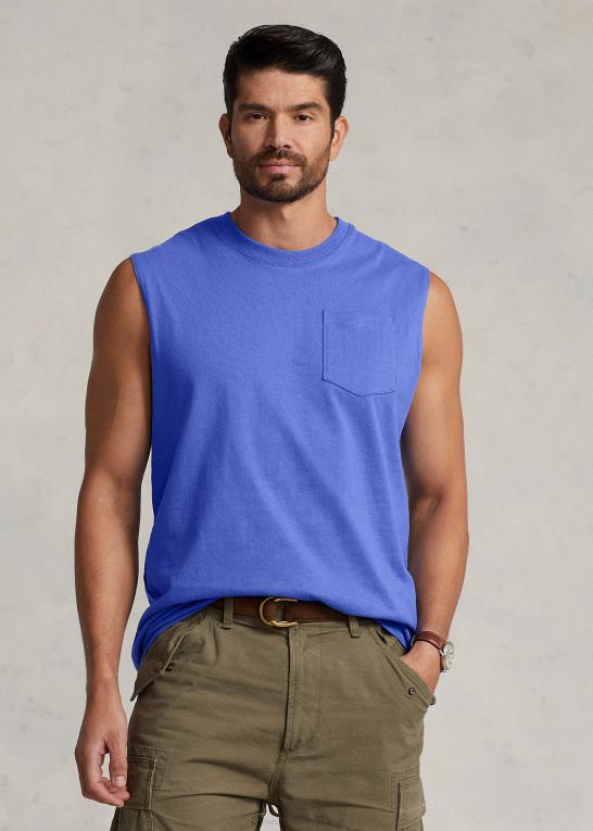 pigesten blå Mænd Ralph Lauren jersey lomme tank Z426B1523