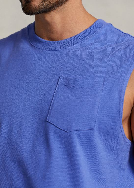 pigesten blå Mænd Ralph Lauren jersey lomme tank Z426B1523