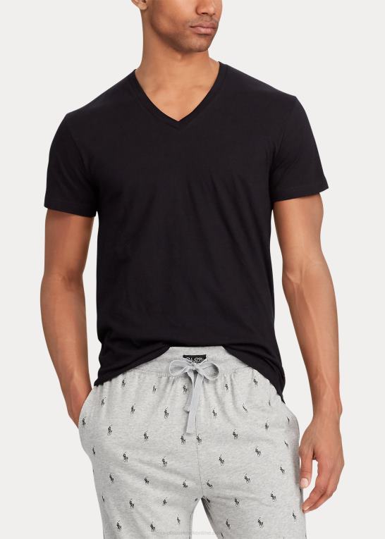 sort Mænd Ralph Lauren klassisk wicking v-hals undertrøje 3-pack Z426B8583