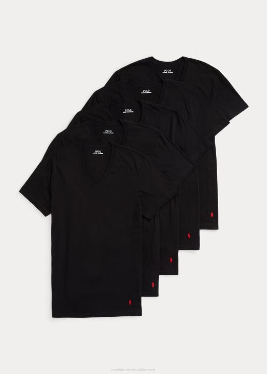 sort Mænd Ralph Lauren klassisk wicking v-hals undertrøje 5-pack Z426B8535