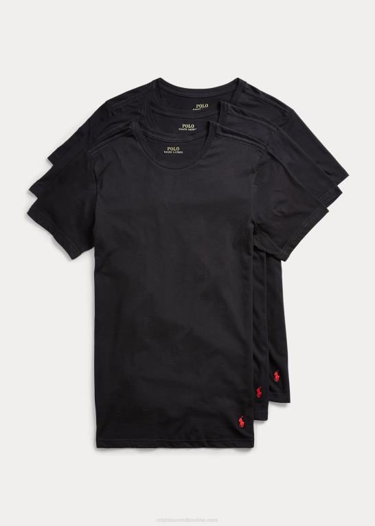 sort Mænd Ralph Lauren slank bomuldsundertrøje med rund hals 3-pak Z426B239