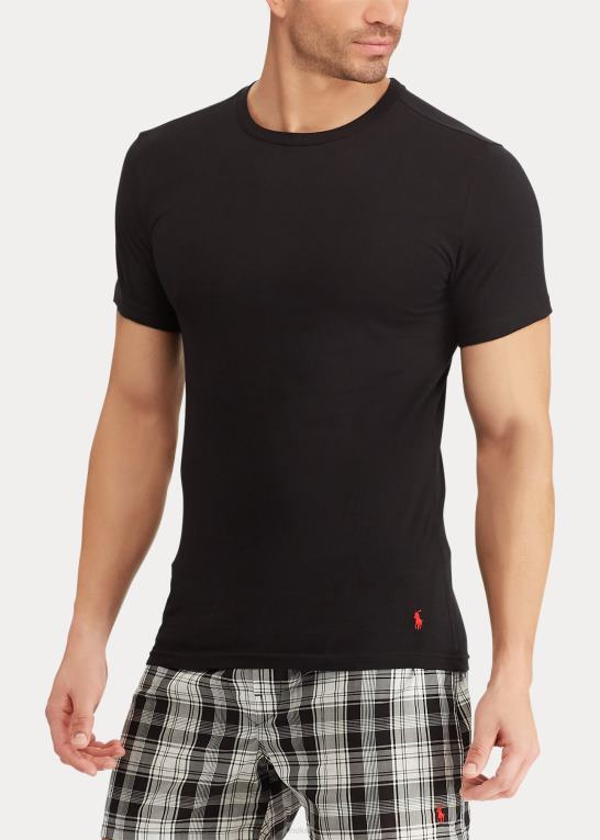 sort Mænd Ralph Lauren slank bomuldsundertrøje med rund hals 3-pak Z426B239