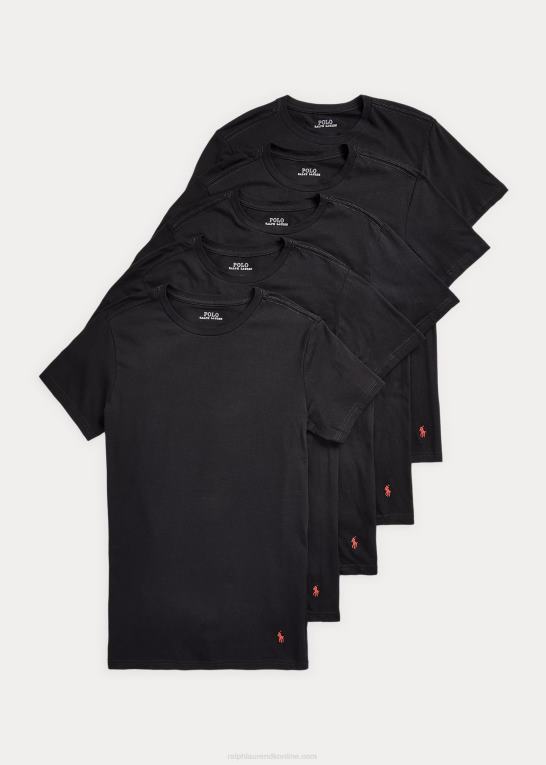 sort Mænd Ralph Lauren slank bomuldsundertrøje med rund hals 5-pak Z426B8548