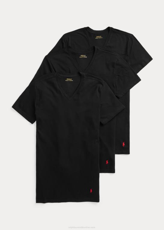 sort Mænd Ralph Lauren slim bomulds v-hals undertrøje 3-pak Z426B303