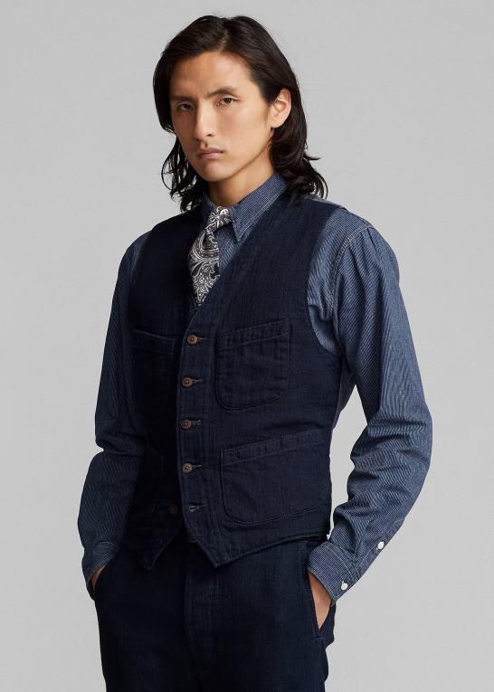 dyb flåde Mænd Ralph Lauren indigo sildebensvest Z426B1752
