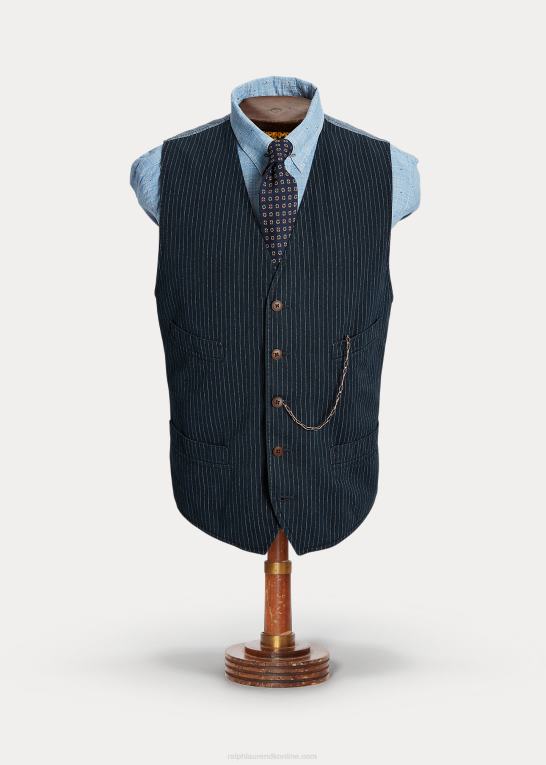 indigo nålestribe Mænd Ralph Lauren nålestribet sildebensvest Z426B1746