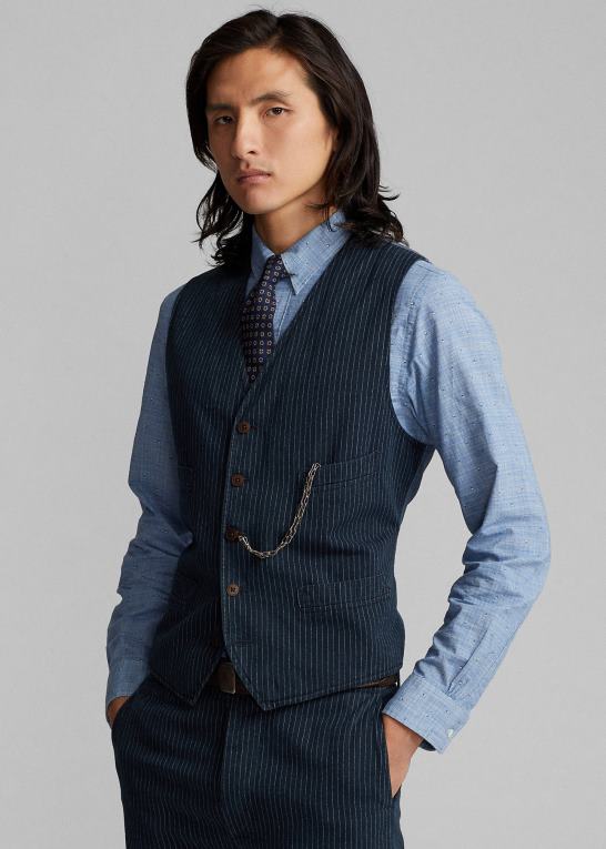 indigo nålestribe Mænd Ralph Lauren nålestribet sildebensvest Z426B1746