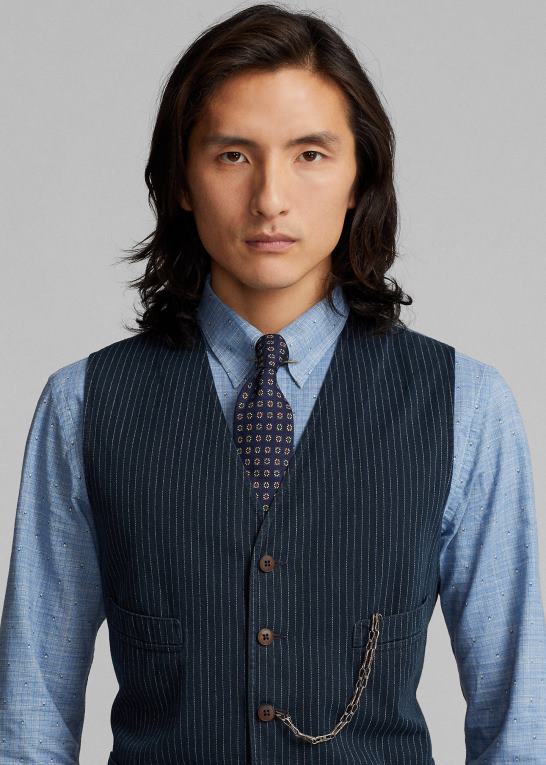 indigo nålestribe Mænd Ralph Lauren nålestribet sildebensvest Z426B1746