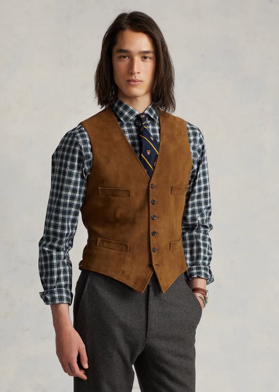 ny bleg rødbrun Mænd Ralph Lauren ruskindsvest Z426B1262