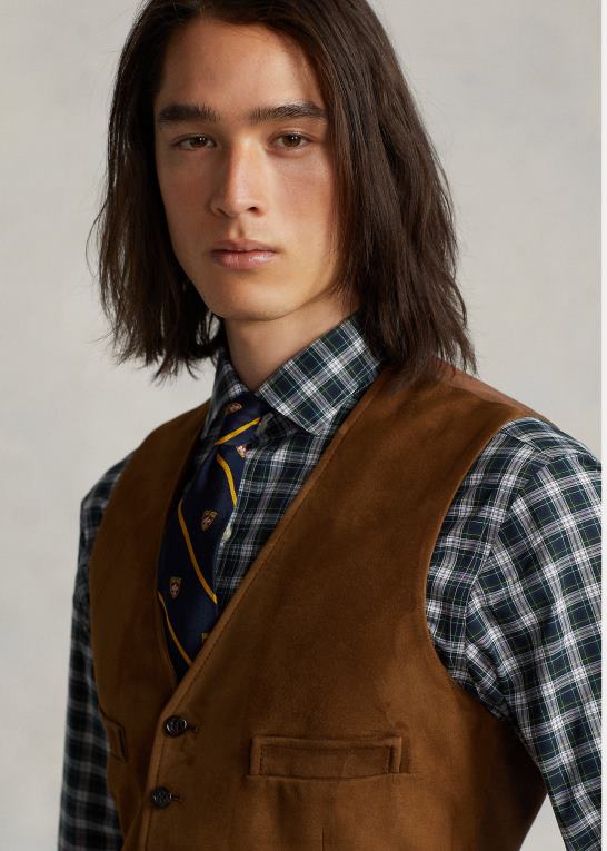 ny bleg rødbrun Mænd Ralph Lauren ruskindsvest Z426B1262