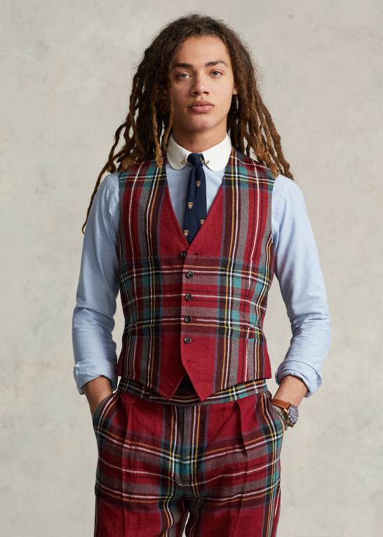 rød/grøn multi Mænd Ralph Lauren plaid linned vest Z426B1241