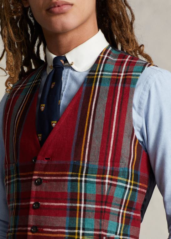 rød/grøn multi Mænd Ralph Lauren plaid linned vest Z426B1241