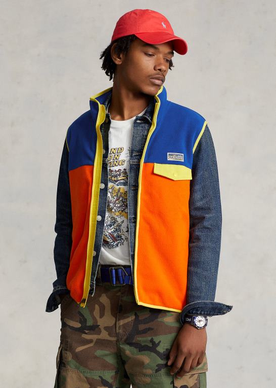 sejlende orange multi Mænd Ralph Lauren farveblokeret børstet fleecevest Z426B1265