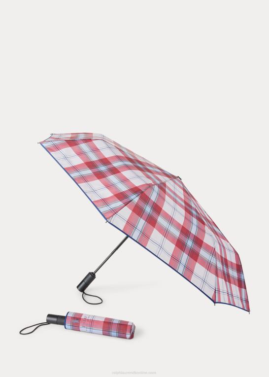 bordeaux unisex Ralph Lauren wakefield sammenklappelig plaid paraply Z426B2705