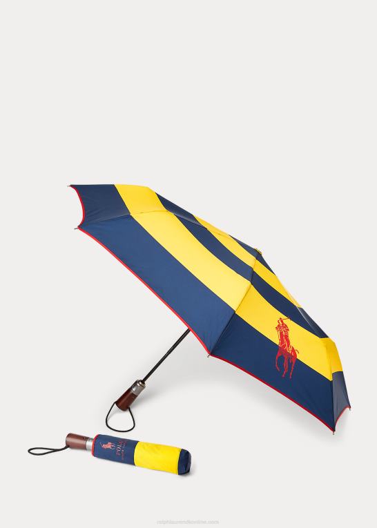 marineblå og gul unisex Ralph Lauren rugby sammenklappelig paraply Z426B2709